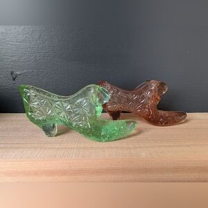 Two Vintage Fenton Glass Shoes